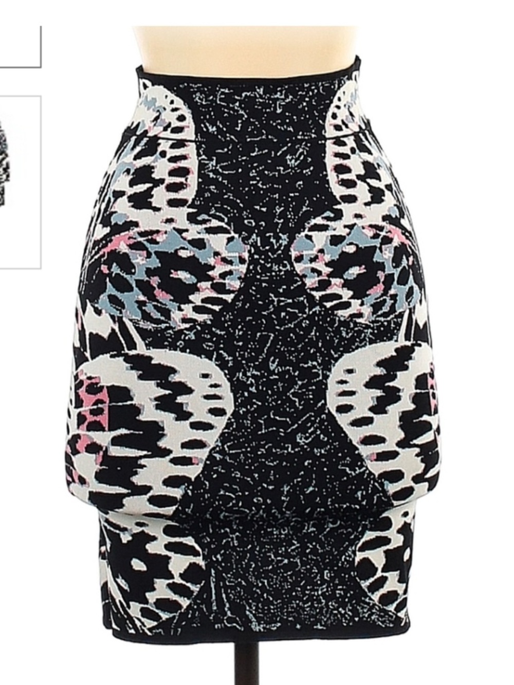 BCBGMaxAzria Black and White Abstract Pencil Skirt with Pink Accents - Picture 2 of 9
